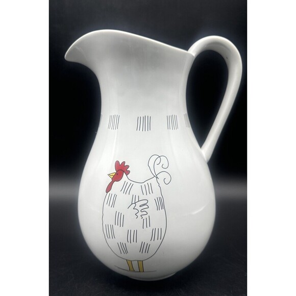 VTG 2003 Blue Sky Corp WHITE Ceramic FAT Chicken Pitcher 11” Farmhouse 80oz - Picture 1 of 6